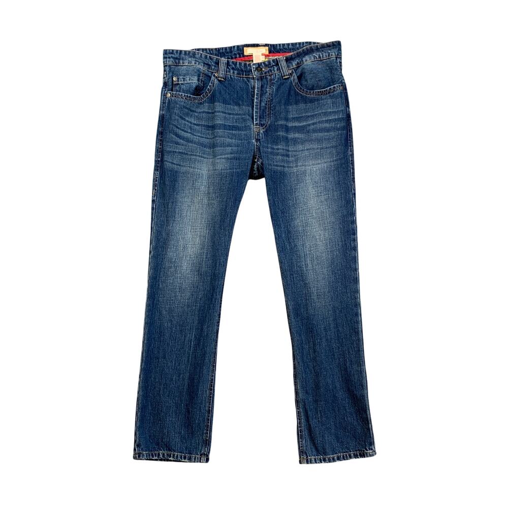 Carbon2cobalt Jeans Mens 34 Blue Cotton Straight Button Fly Plaid Lined Denim
